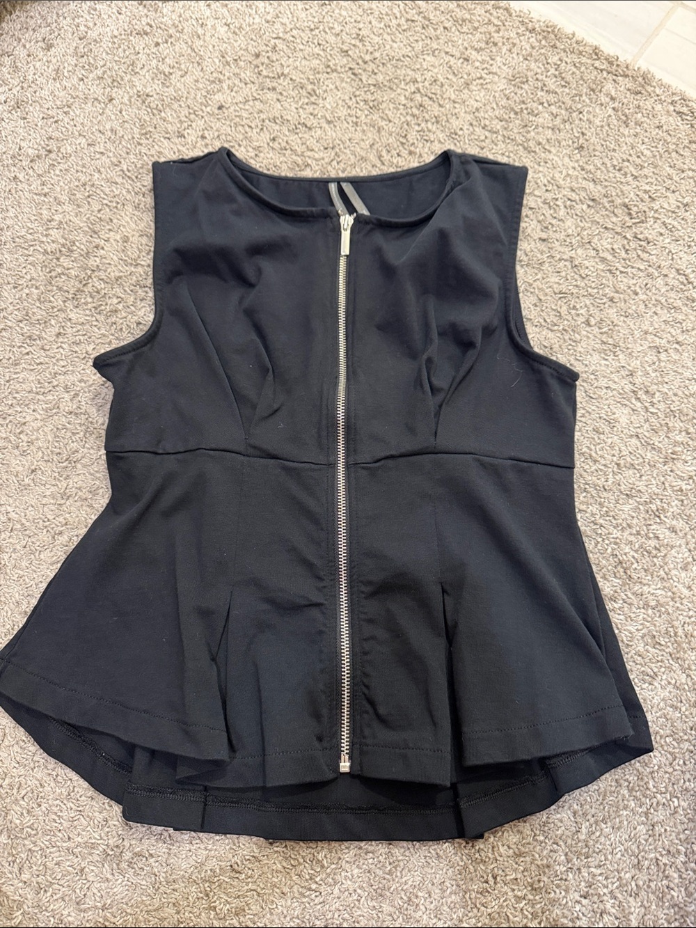 Anthropologie Black Sleeveless Peplum Tank with Front Zip